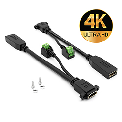 Active HDMI Pigtail, 4K, Female to Panel Mount Female w/ Hardware